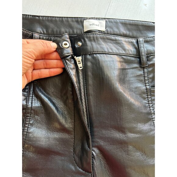 Wilfred Womens Black Faux Leather Pants SZ 10 High-Rise Straight-Leg With Pocket - Picture 4 of 12
